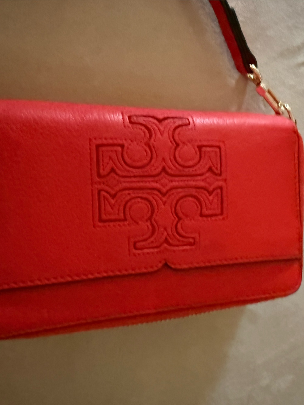 Tory Burch Red Leather Logo Wristlet Wallet